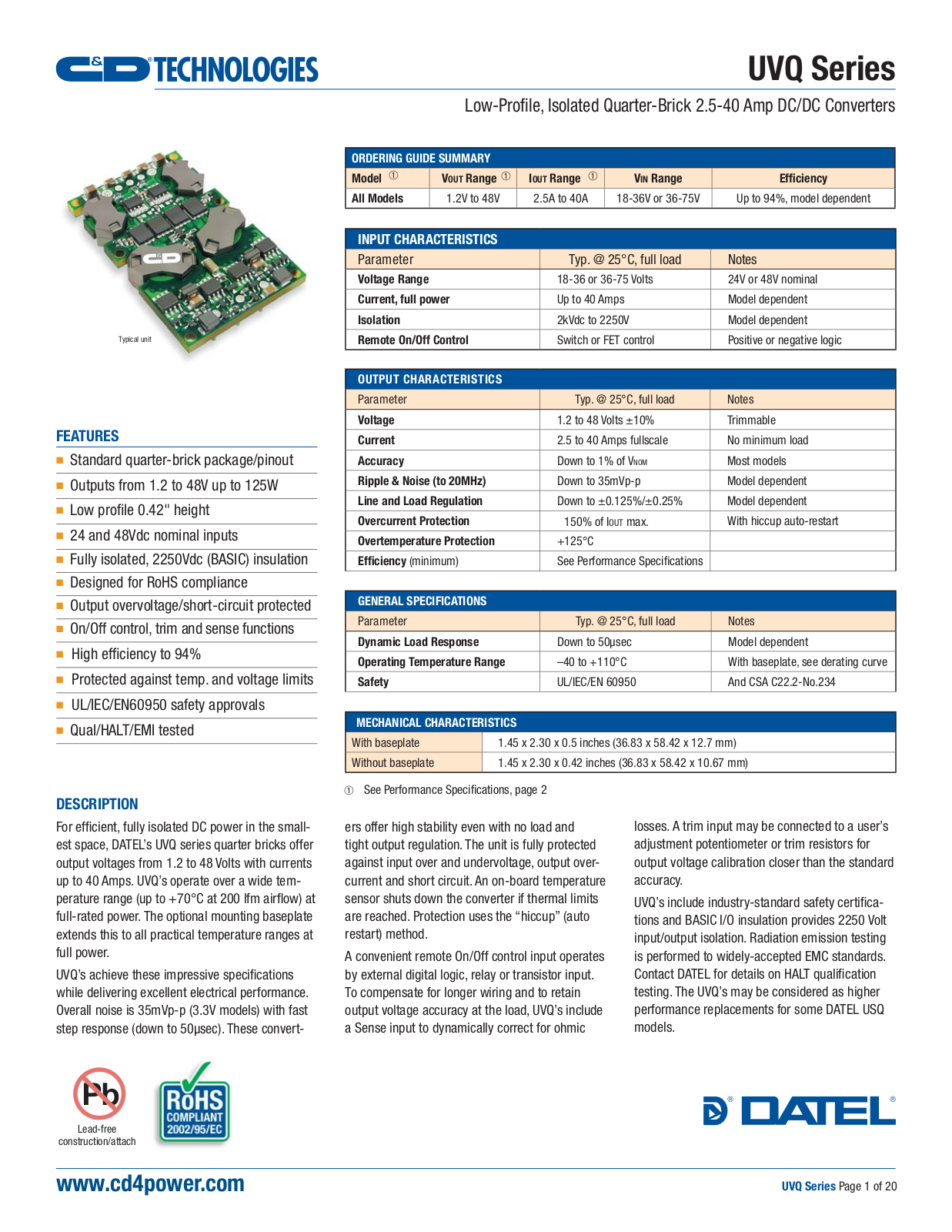 MURATA UVQ Technical data