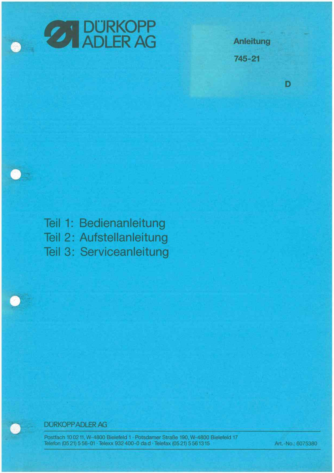 Durkopp 745-21 User Manual