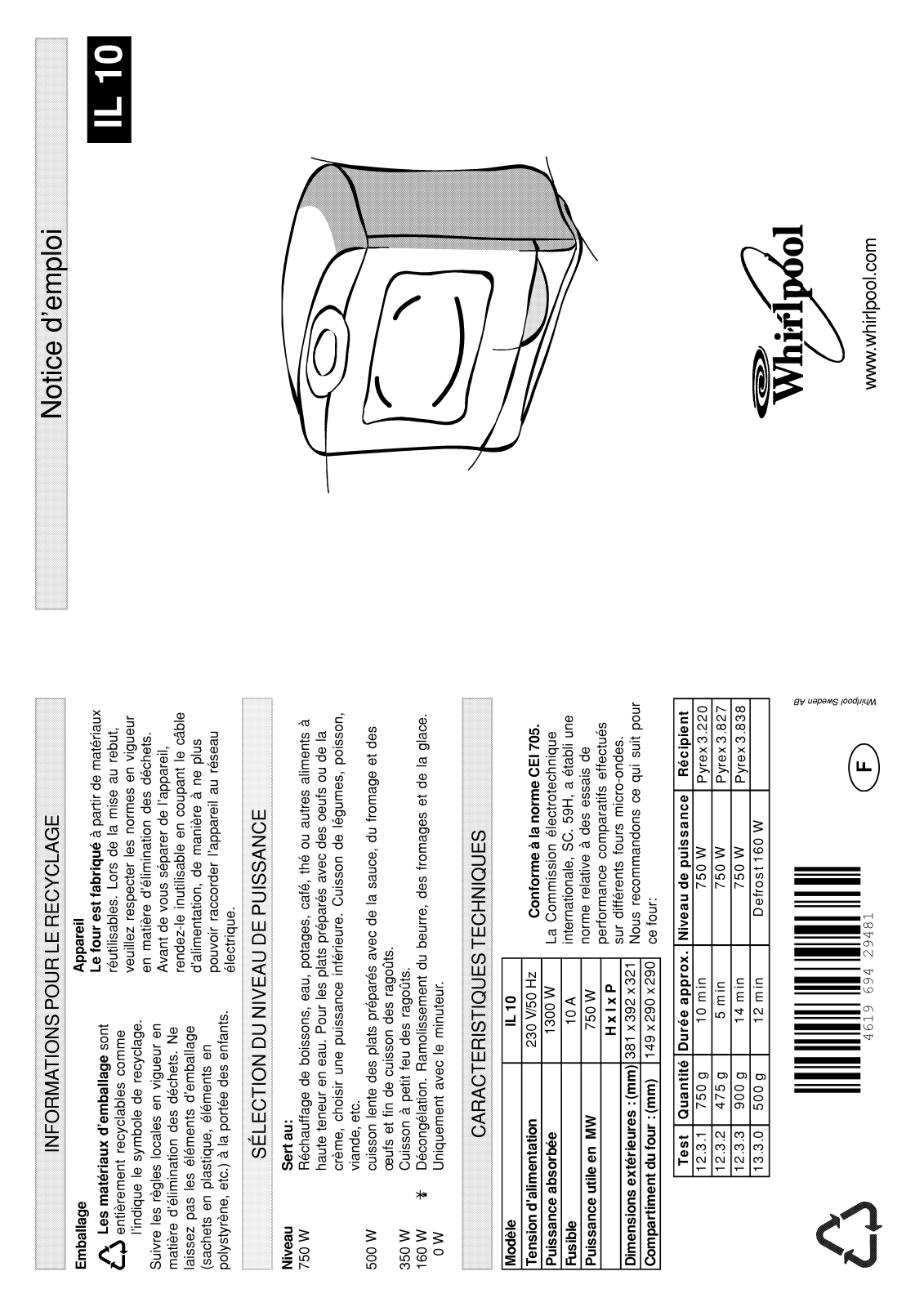 WHIRLPOOL IL10 User Manual