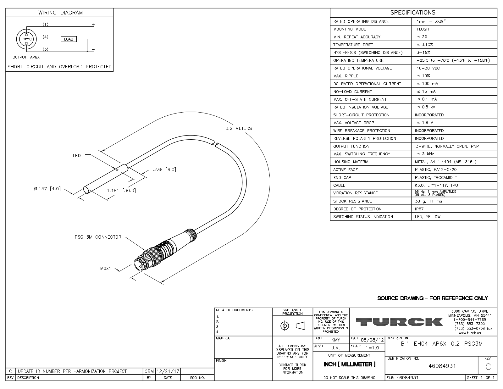 Turck BI1-EH04-AP6X-0.2-PSG3M Data Sheet