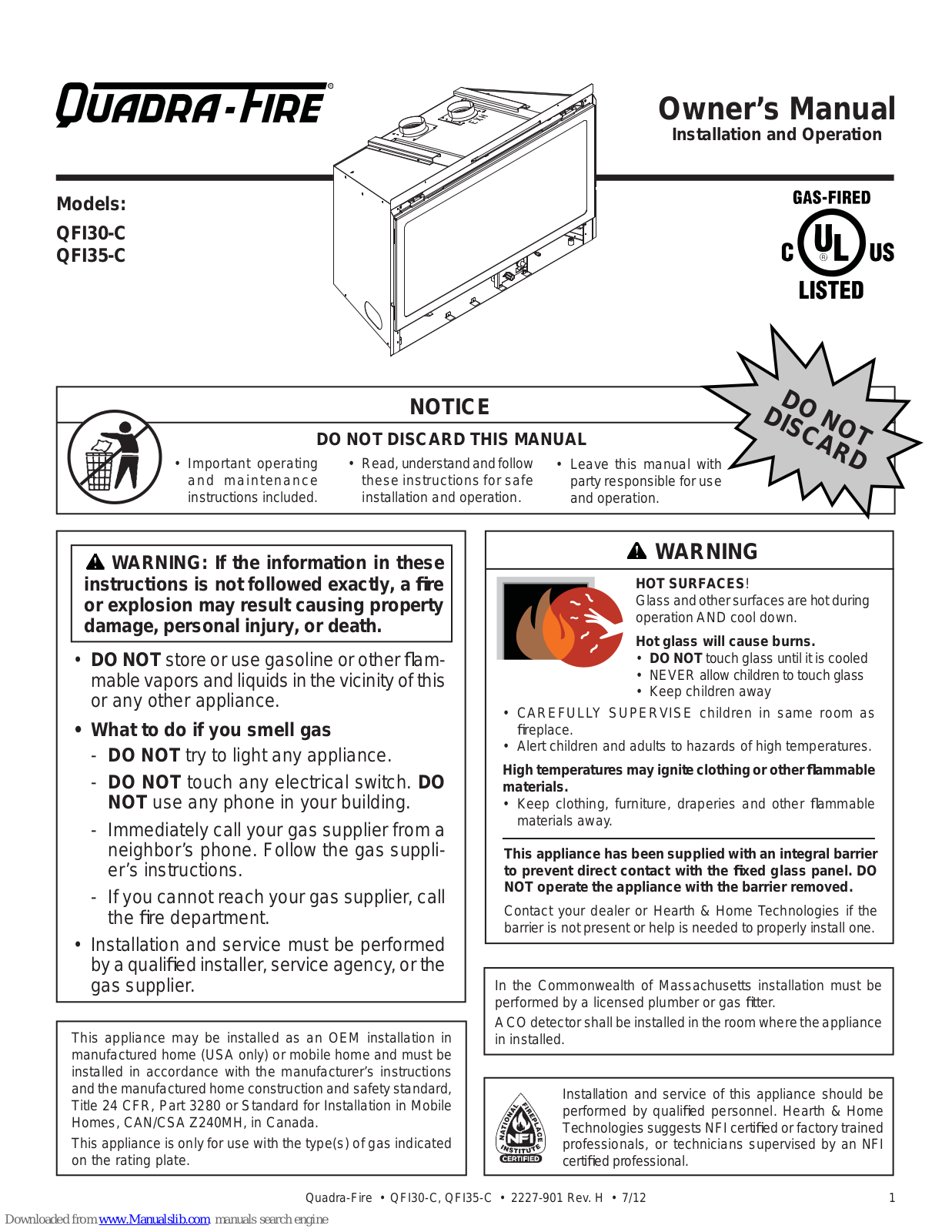 Quadra-Fire QFI30-C, QFI35-C, QFI30 Owner's Manual