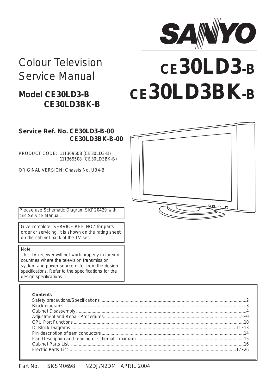 Sanyo CE30LD3, CE30LD3BK Schematic