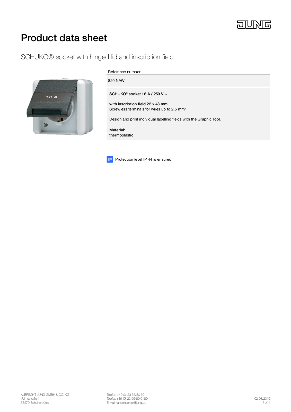 Jung 820 NAW User Manual