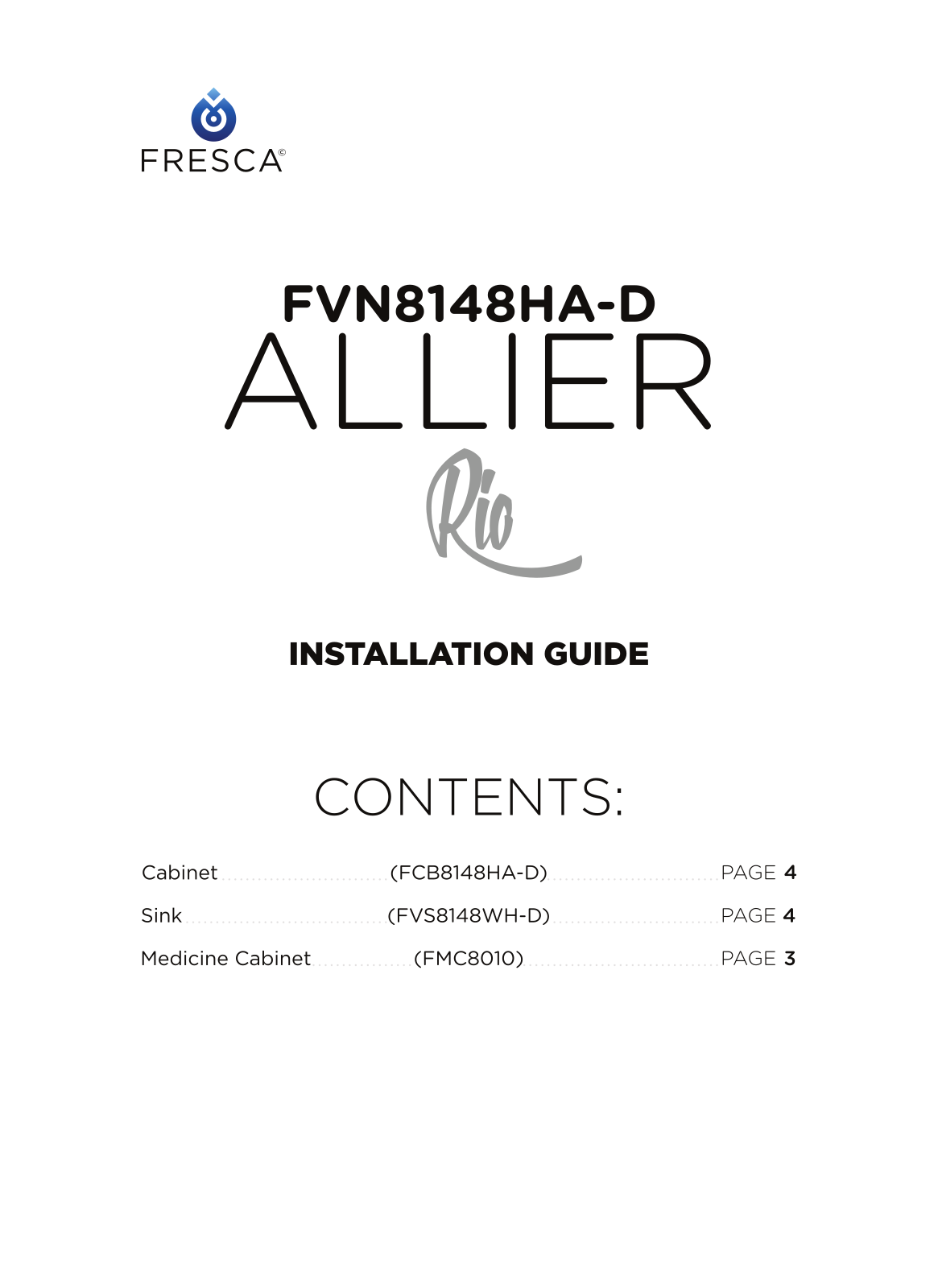 Fresca FVN8148HAD Installation Manual