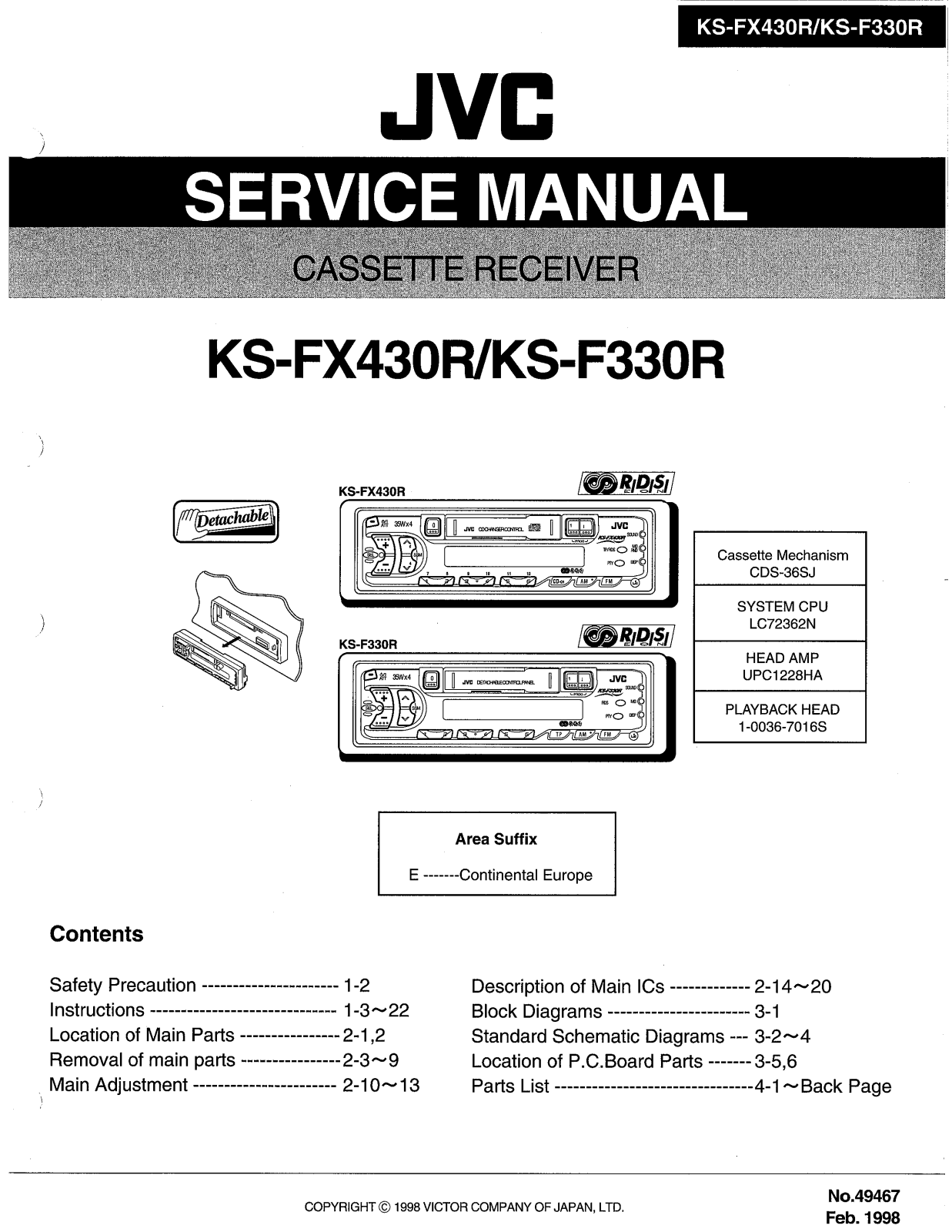 JVC KS-F330RE, KS-FX430RE Service Manual