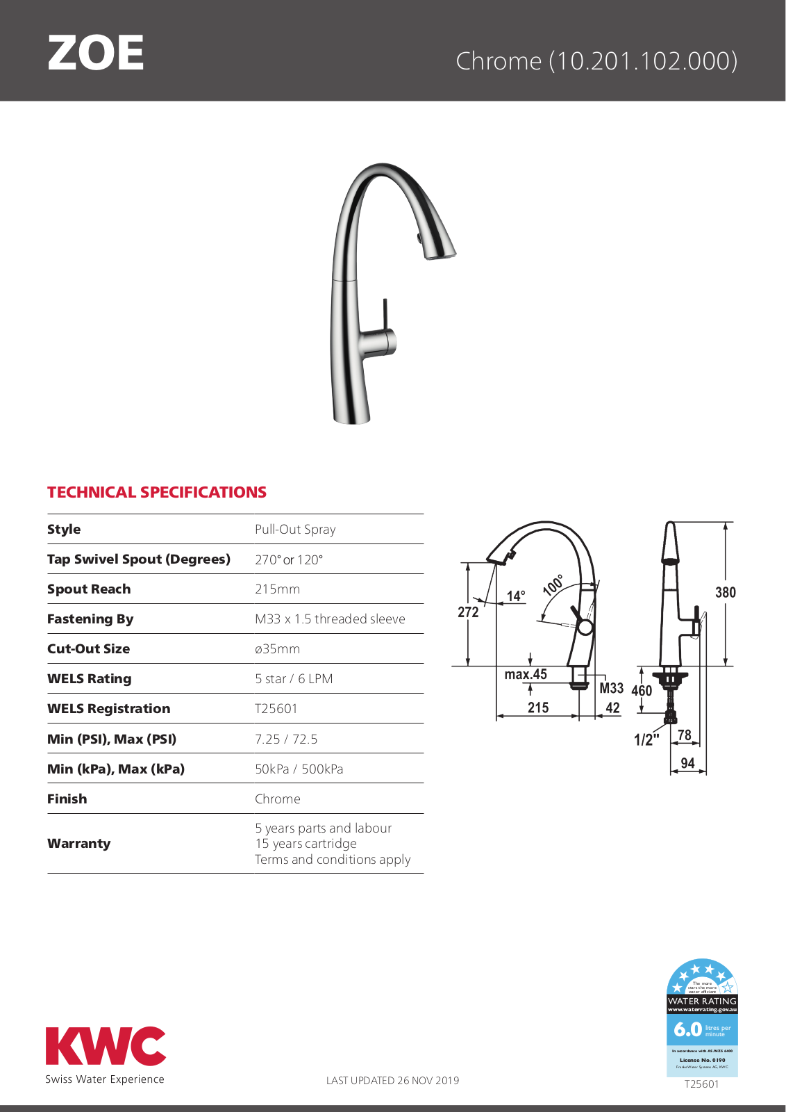 KWC 10201102000 Specifications Sheet