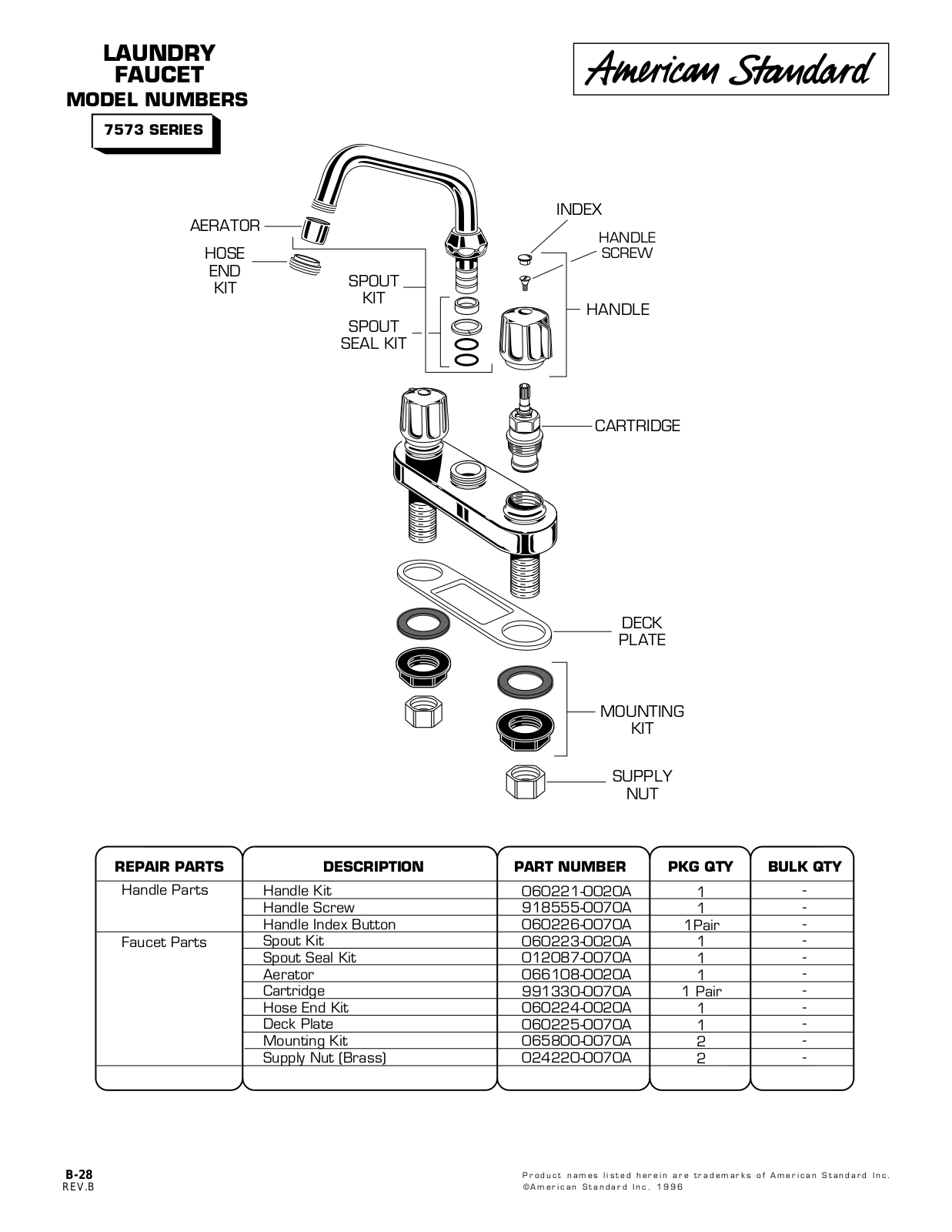 American Standard 7573, 060226-0070A, 060223-0020A, 060221-0020A, 012087-0070A User Manual