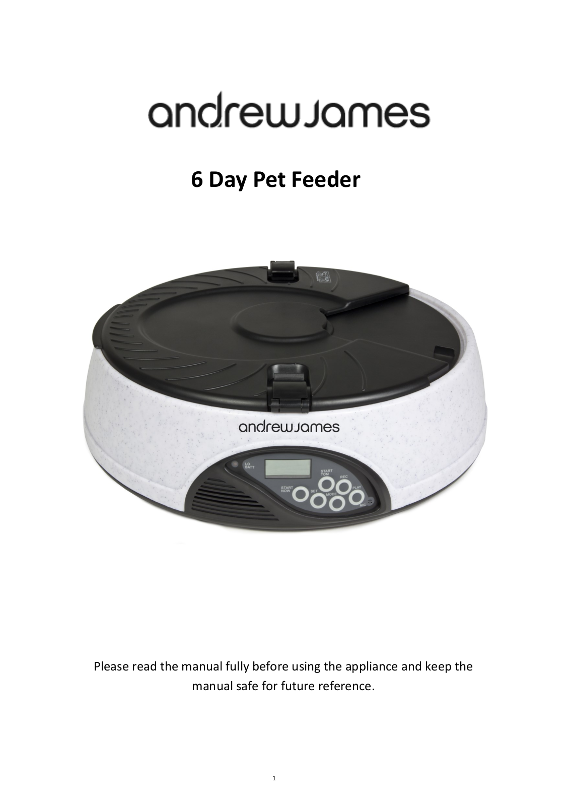 Andrew James 6 Day Pet Feeder User Manual