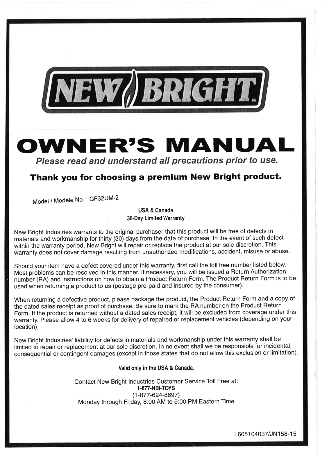 New Bright Co GF32UM 2 User Manual