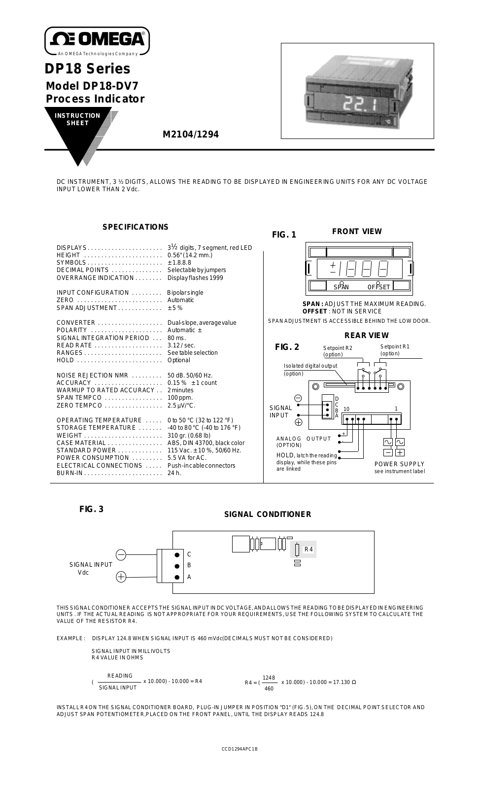 Omega Products DP18-DV7 Installation  Manual