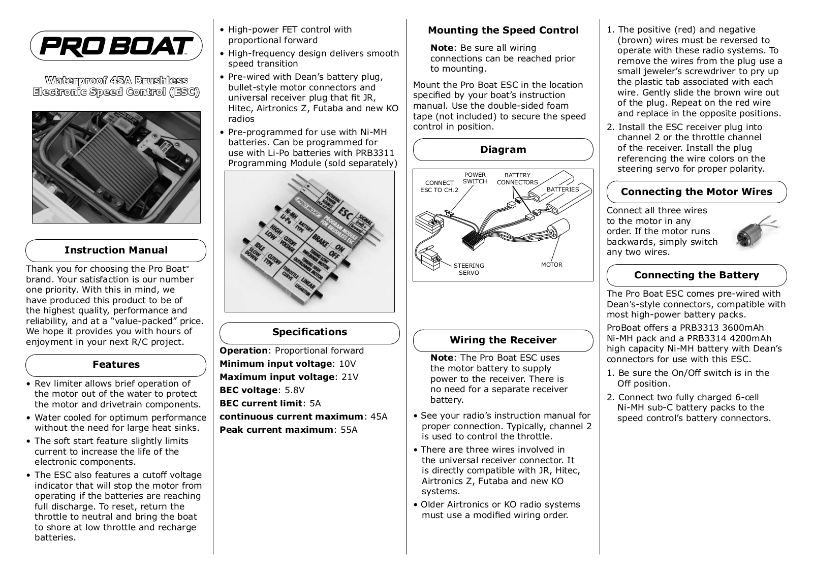 Pro Boat Waterproof 45A User Manual