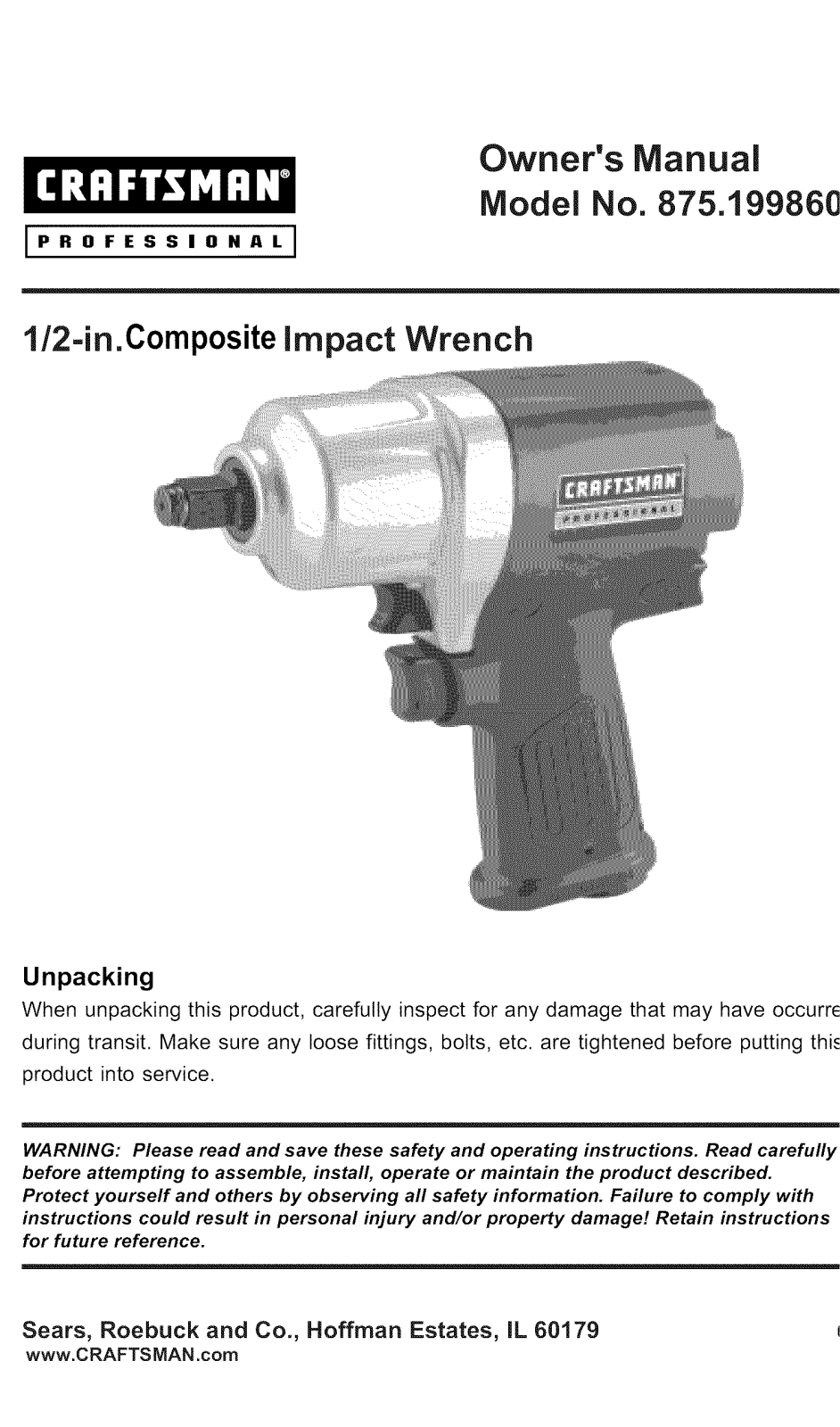 Craftsman 875199860 Owner’s Manual