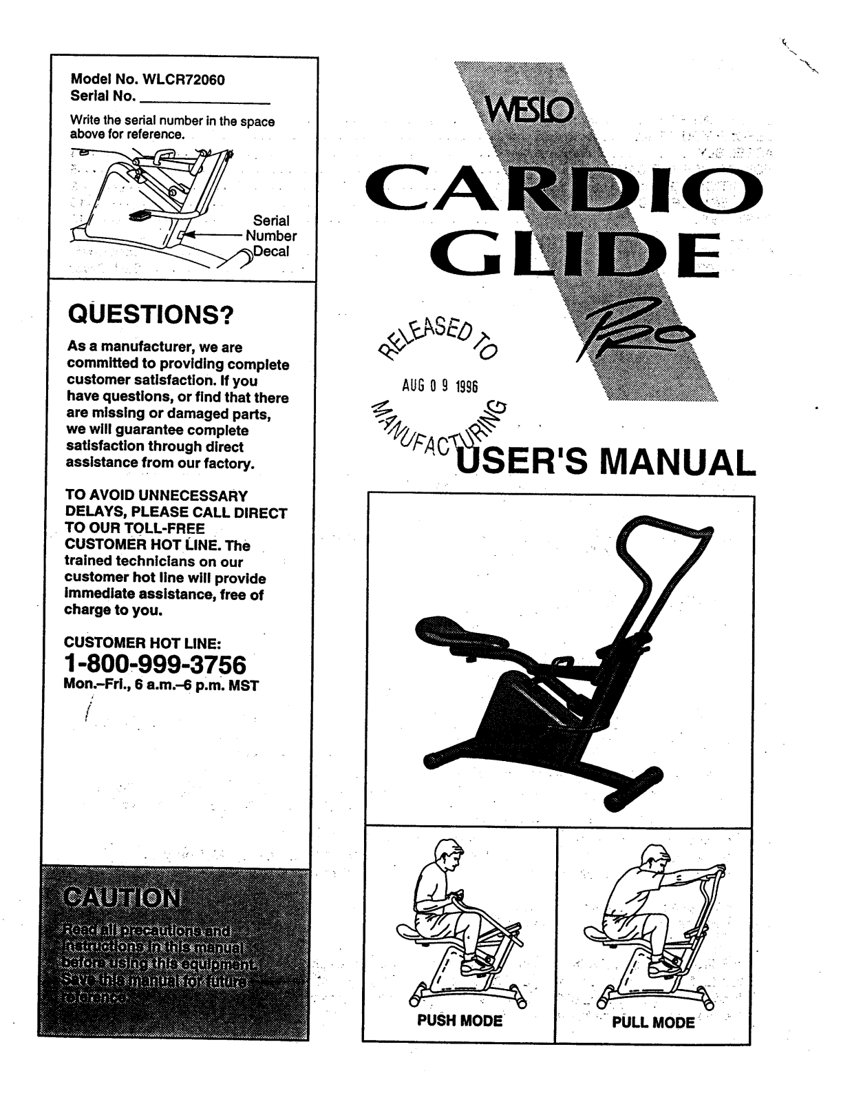 Weslo WLCR72060 Owner's Manual