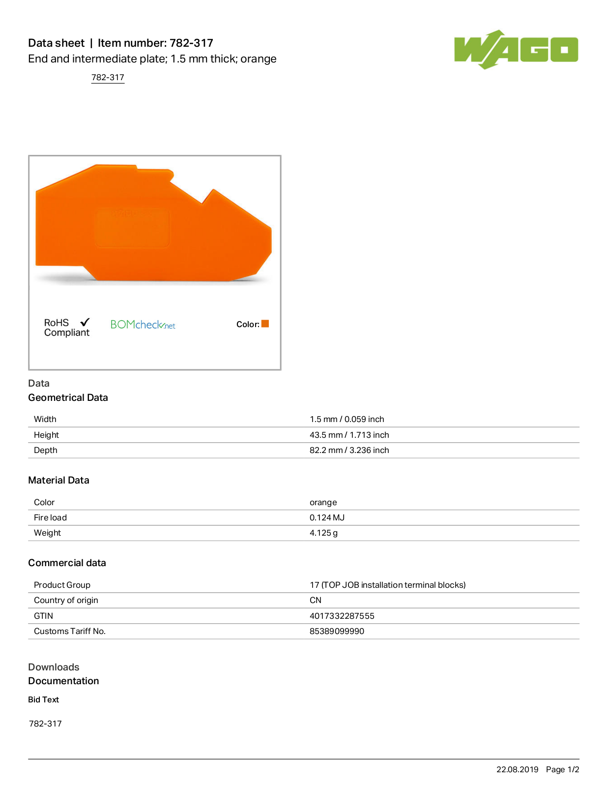 Wago 782-317 Data Sheet