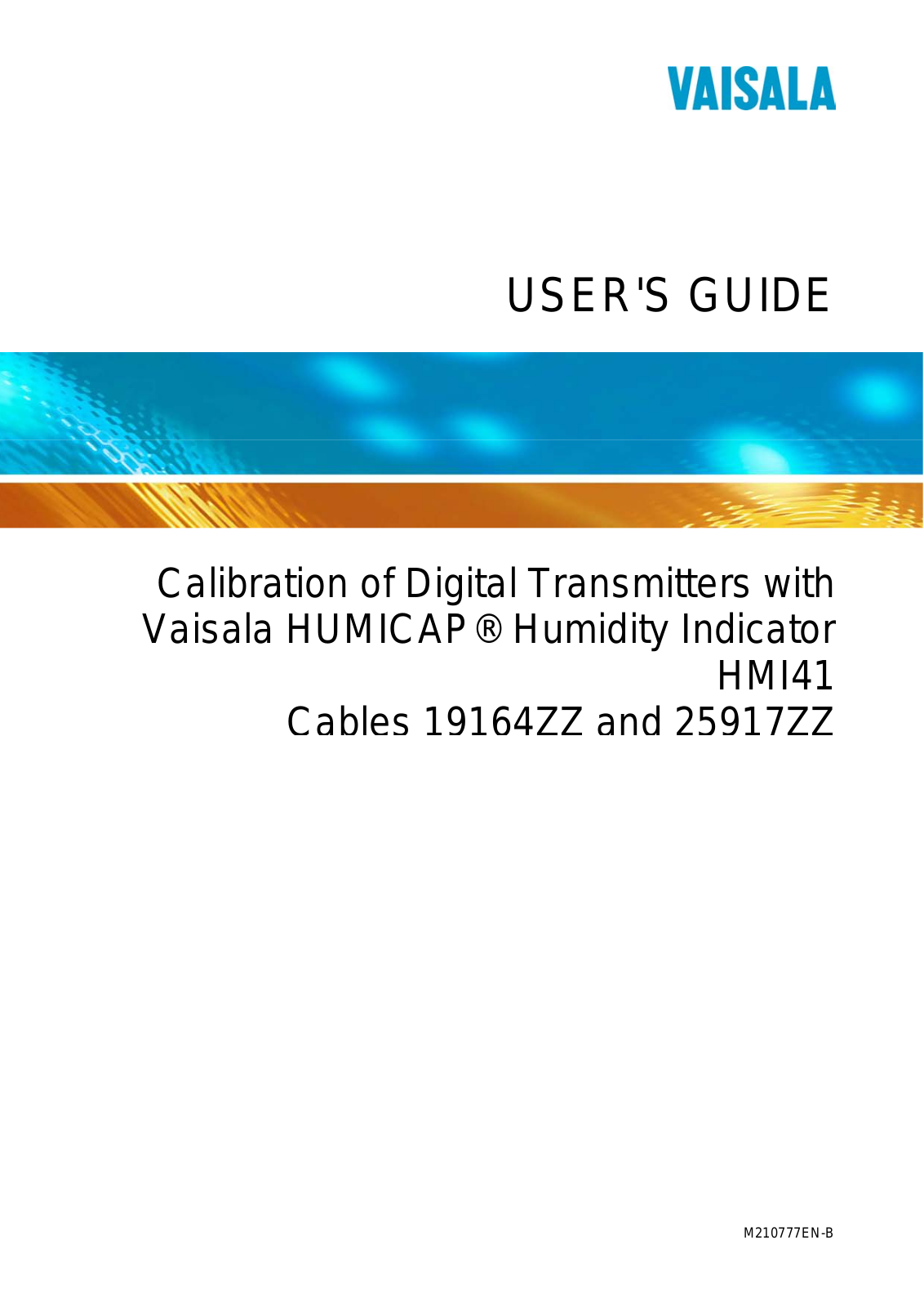 Vaisala Calibration of Digital Transmitters with HMI41 User Manual