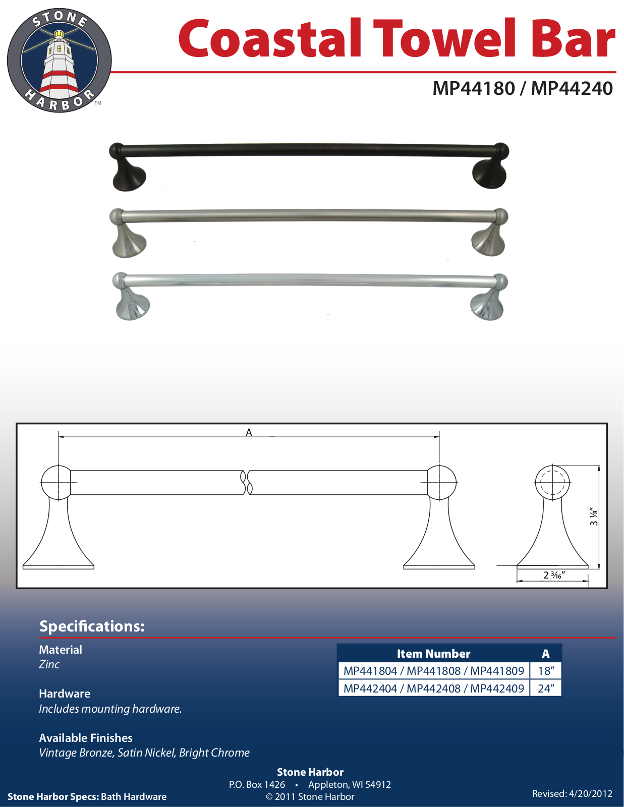 Stone Harbor Hardware STHH1189 Specifications - ManualMachine.com