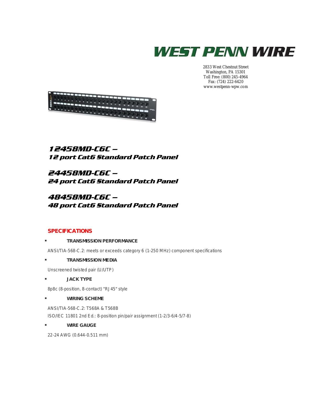 West Penn 48458MD-C6C Specsheet