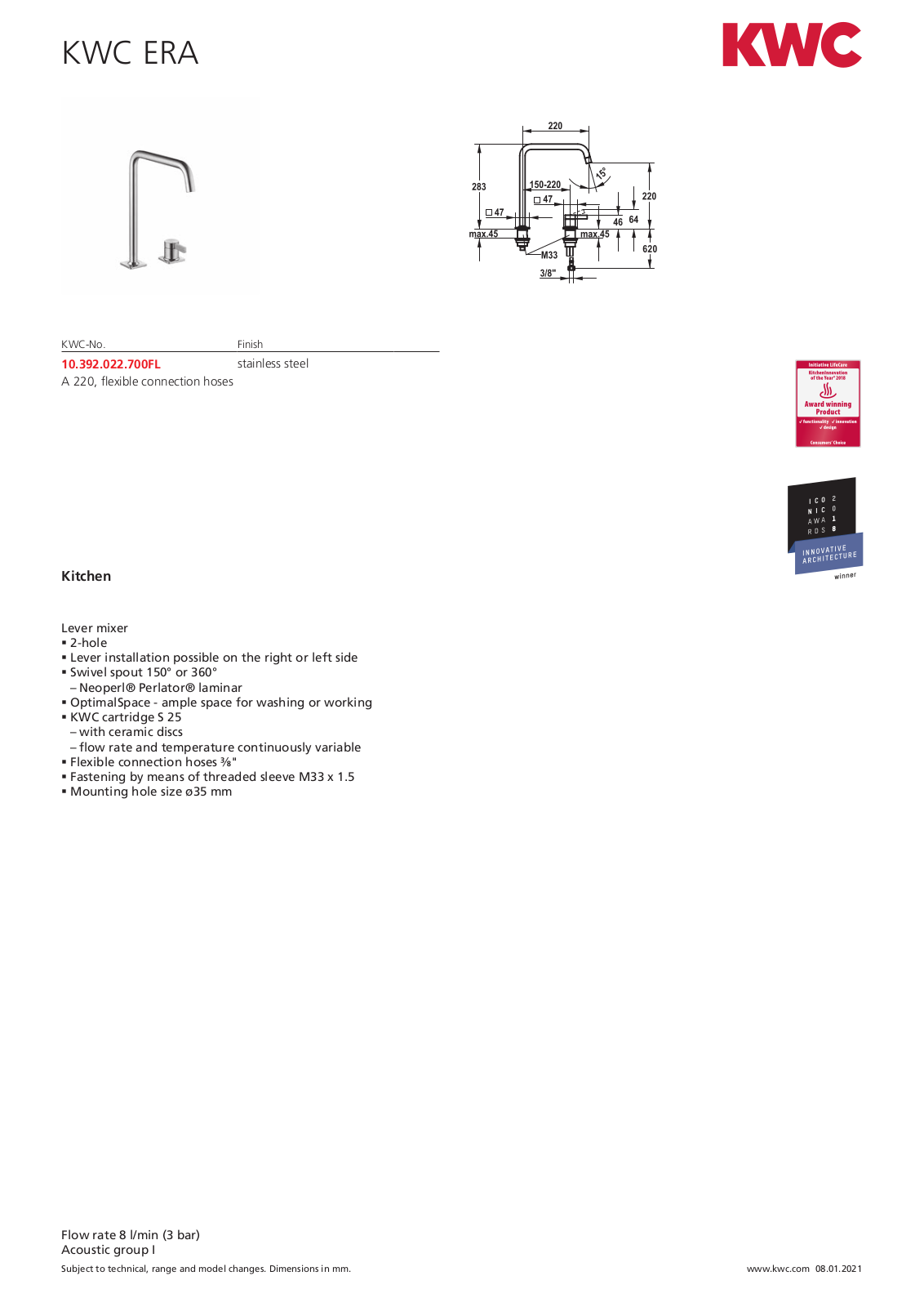 KWC 10.392.022.700FL Specification Sheet