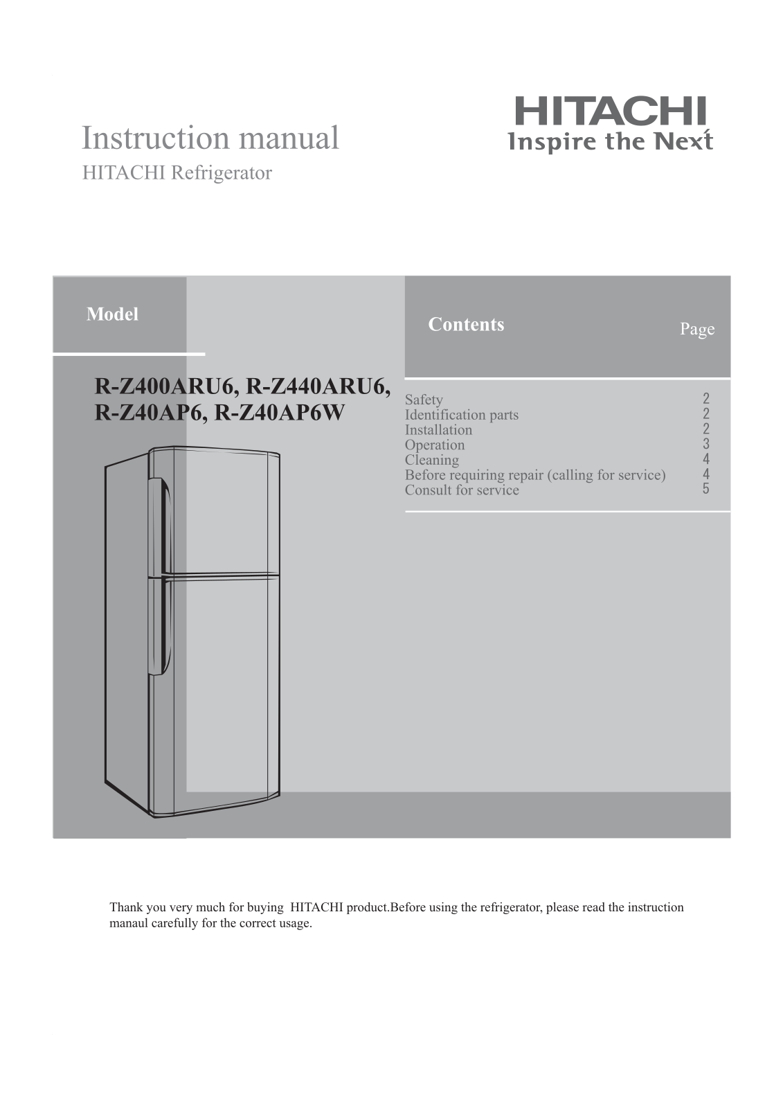 Hitachi R-Z400ARU6 User Manual