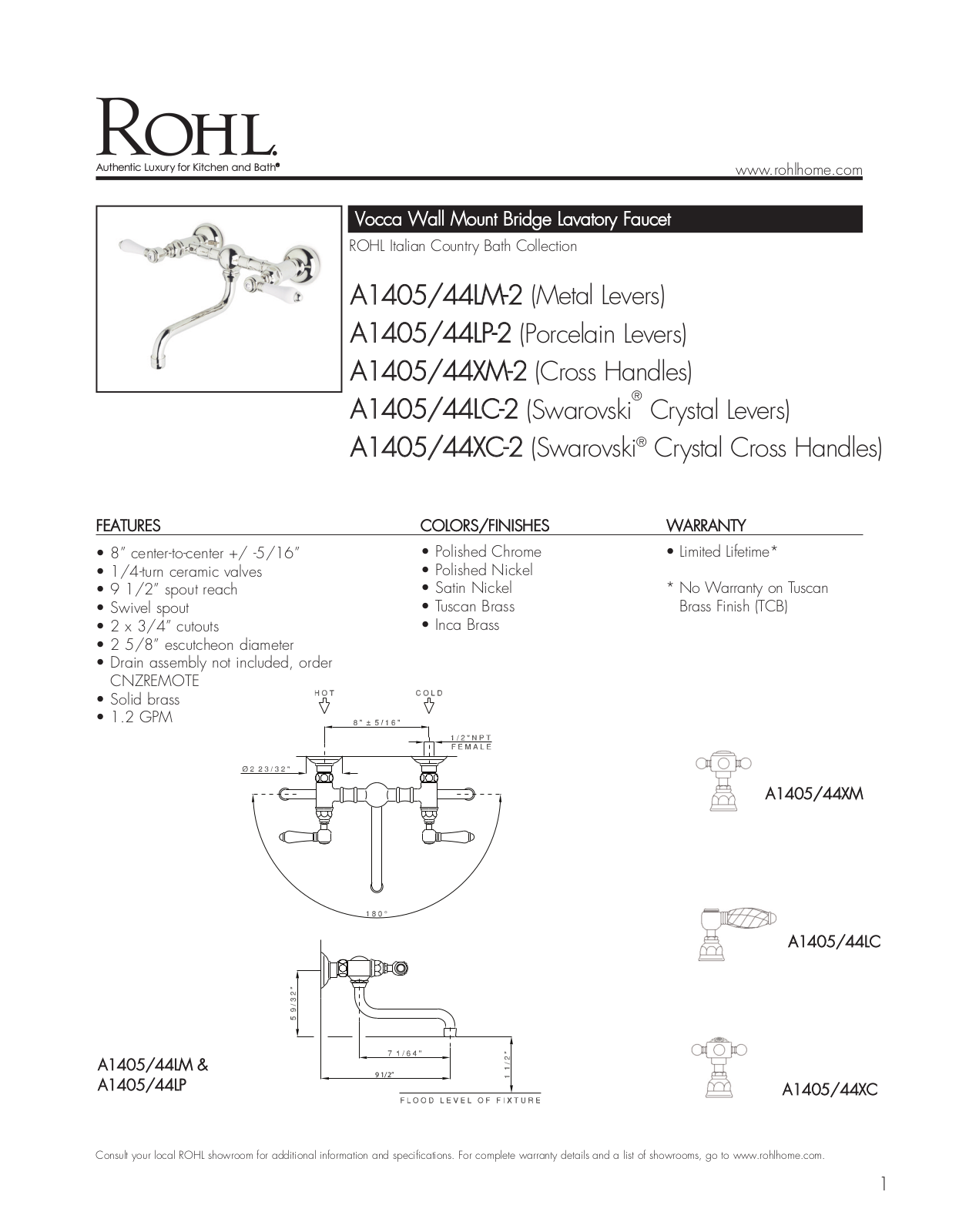 Rohl A140544XCTCB2, A140544XMTCB2, A140544LCTCB2, A140544LMTCB2, A140544LPTCB2 Specifications - ManualMachine.com