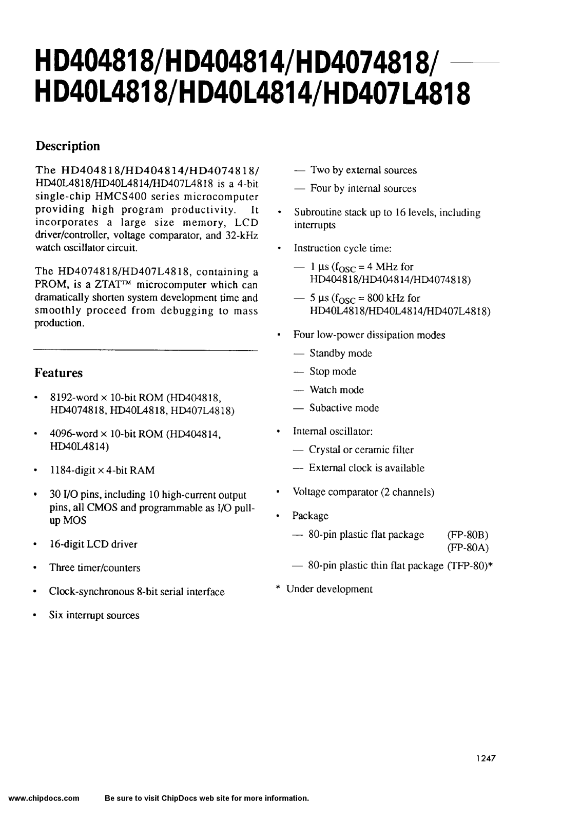 HIT HD40L4818TF, HD40L4818H, HD40L4818FS, HD40L4814TF, HD404818TF Datasheet