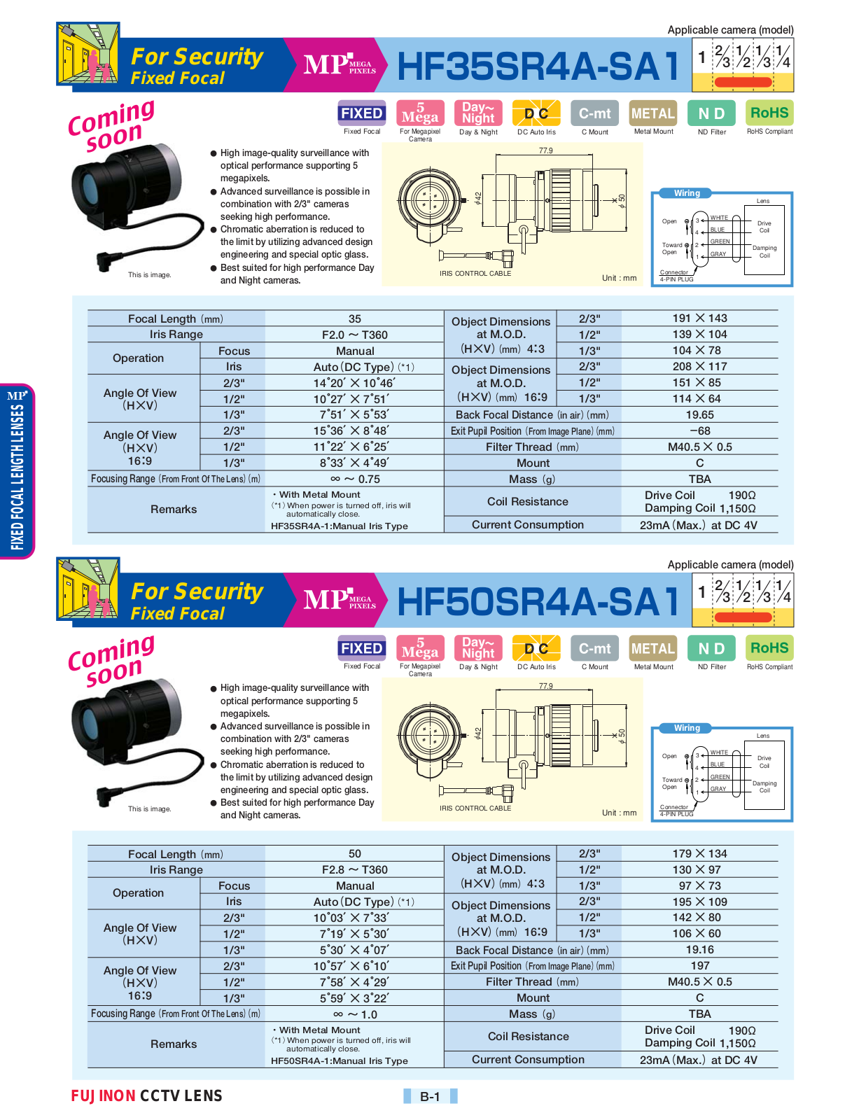 Fujinon HF35SR4A-SA1L Specsheet