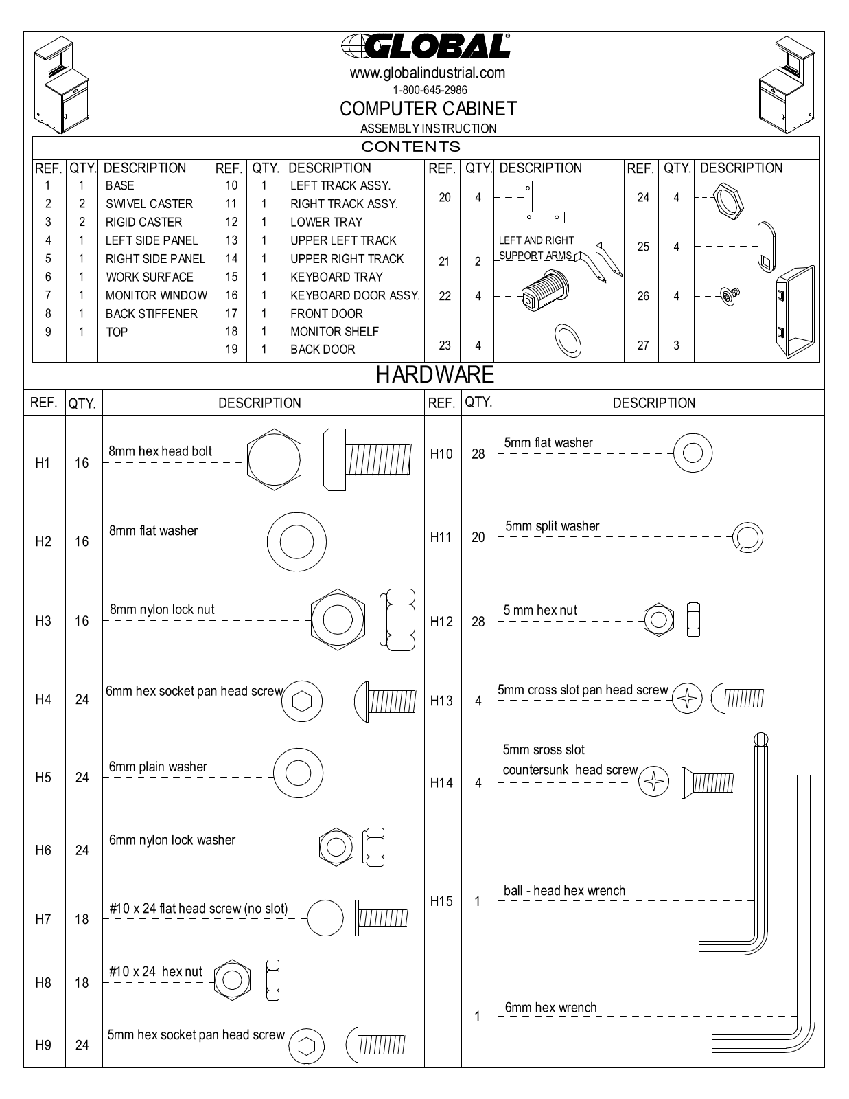 Global Industrial 249190JBL, 249190JGY, 249190JBK User Manual