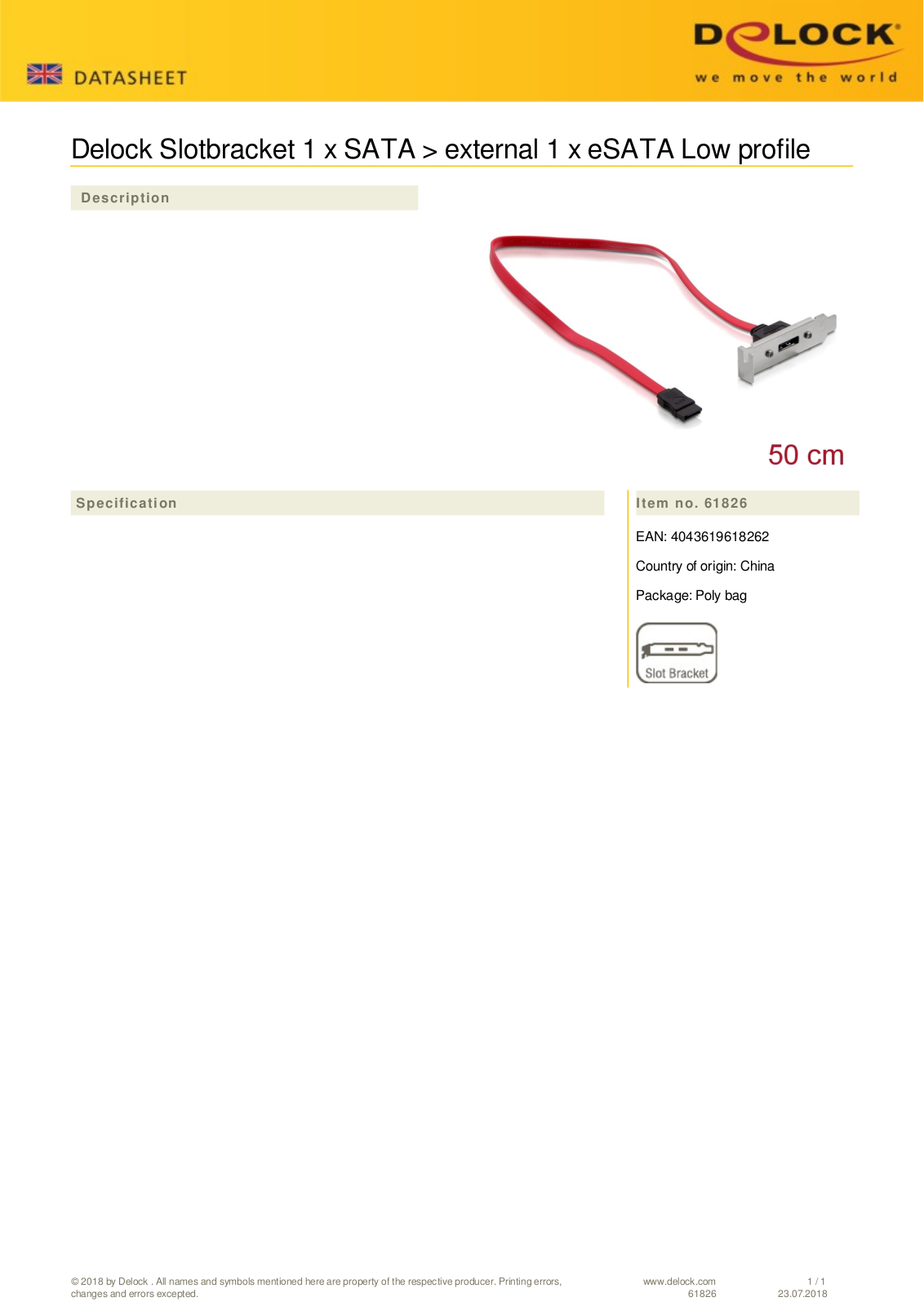 DeLOCK low profile Slotblende eSATA User Manual