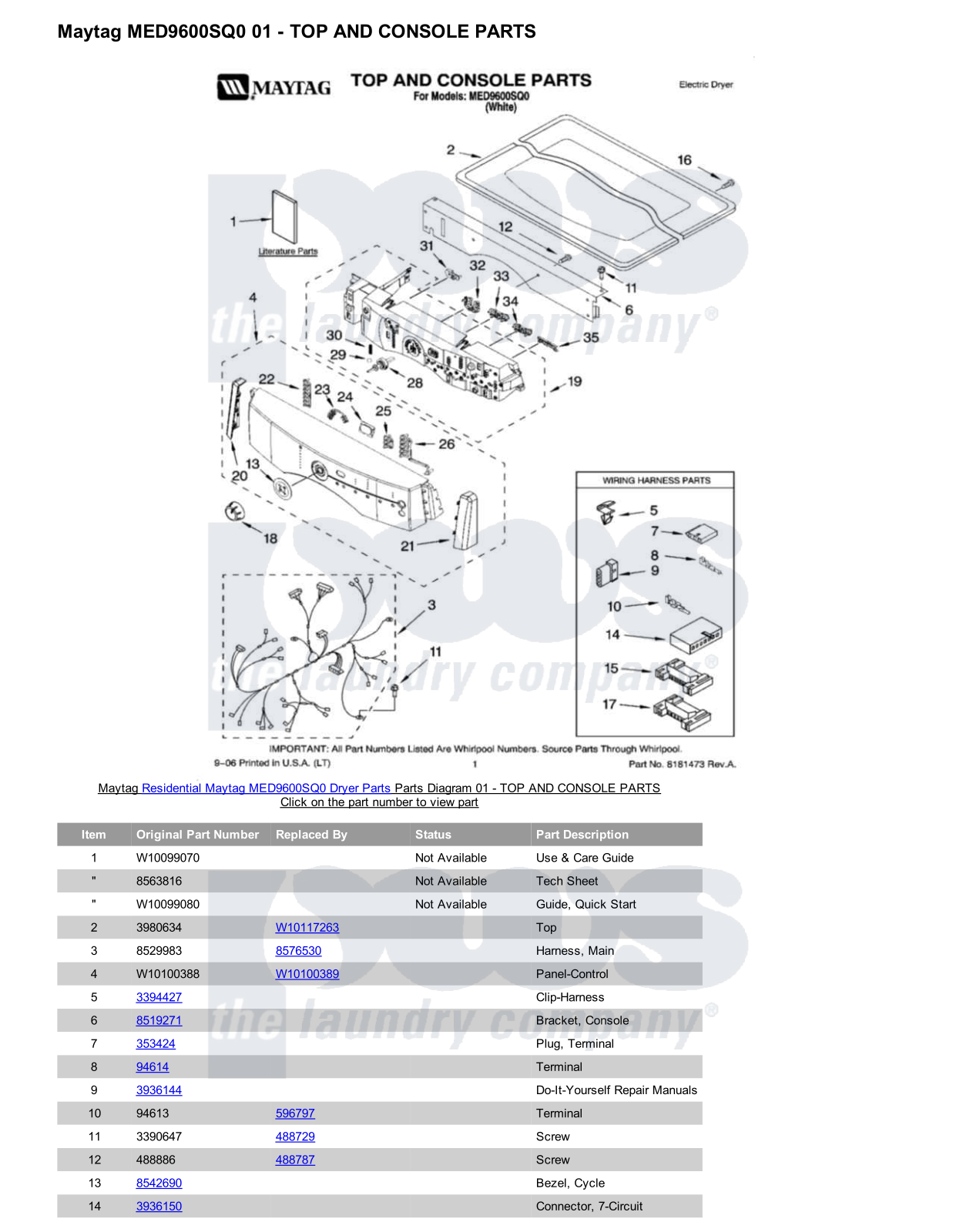 Maytag MED9600SQ0 Parts Diagram