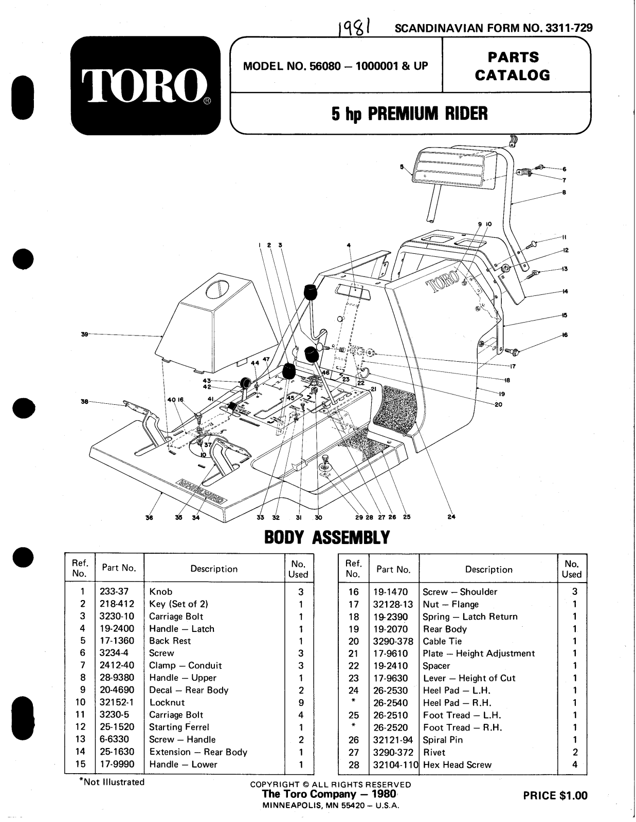 Toro 56080 Parts Catalogue