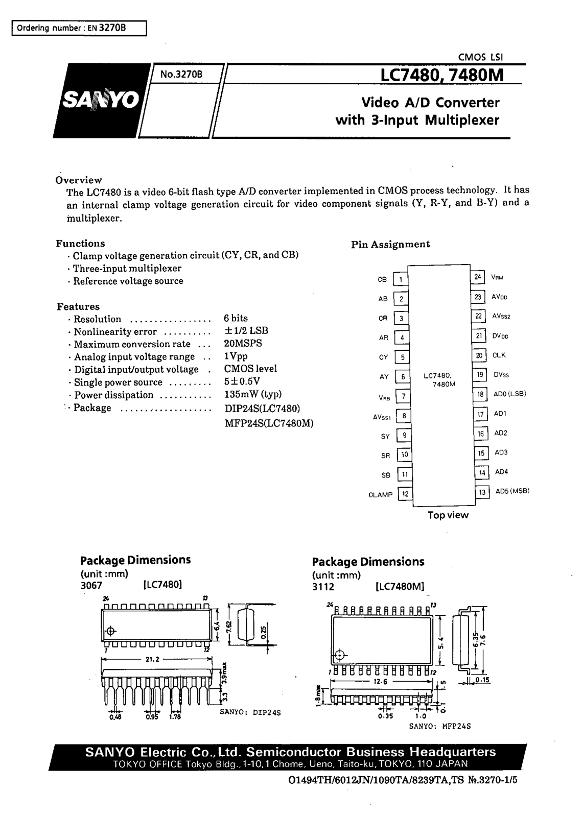 SANYO LC7480, LC7480M Datasheet