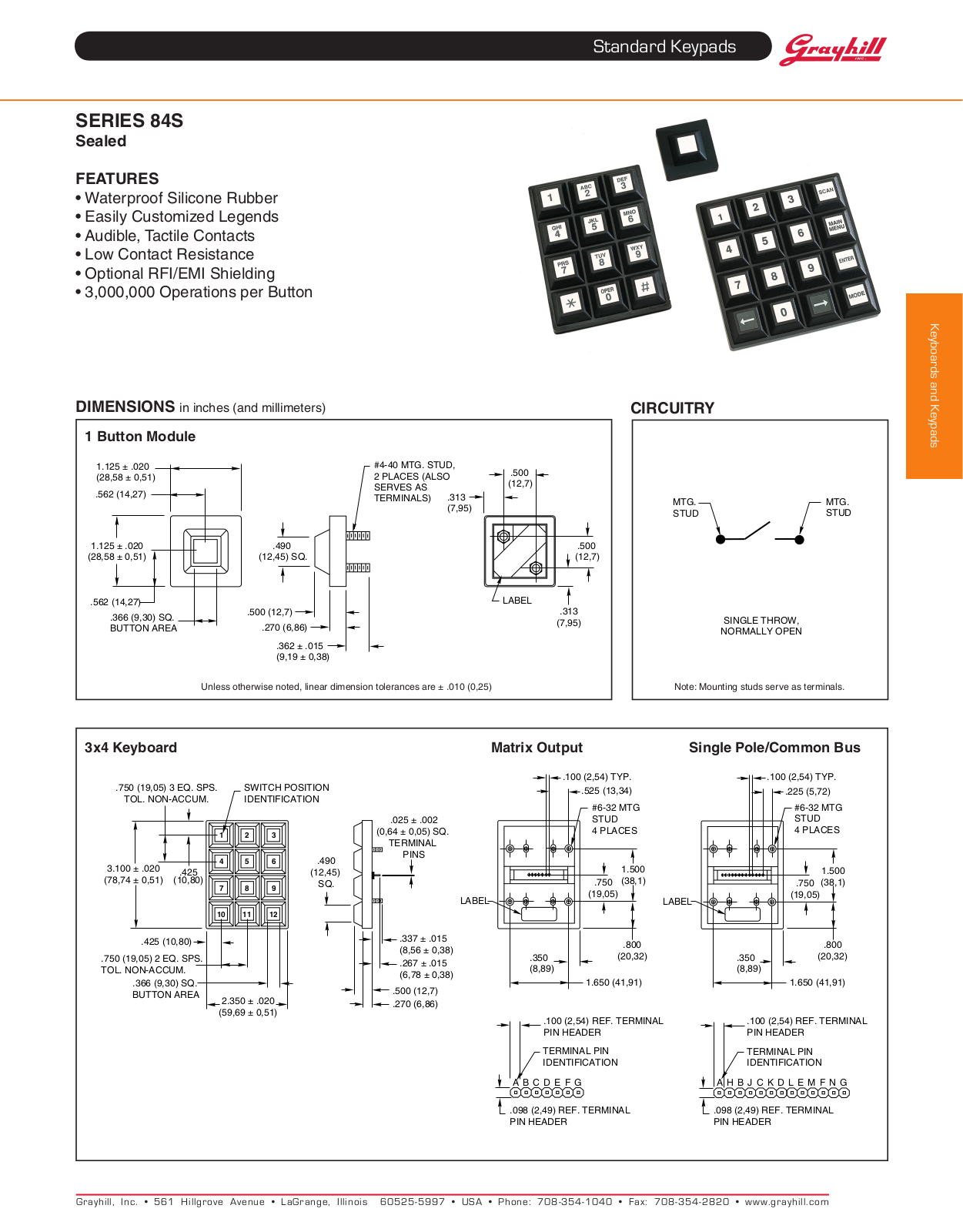 Grayhill Keypads 84S User Manual