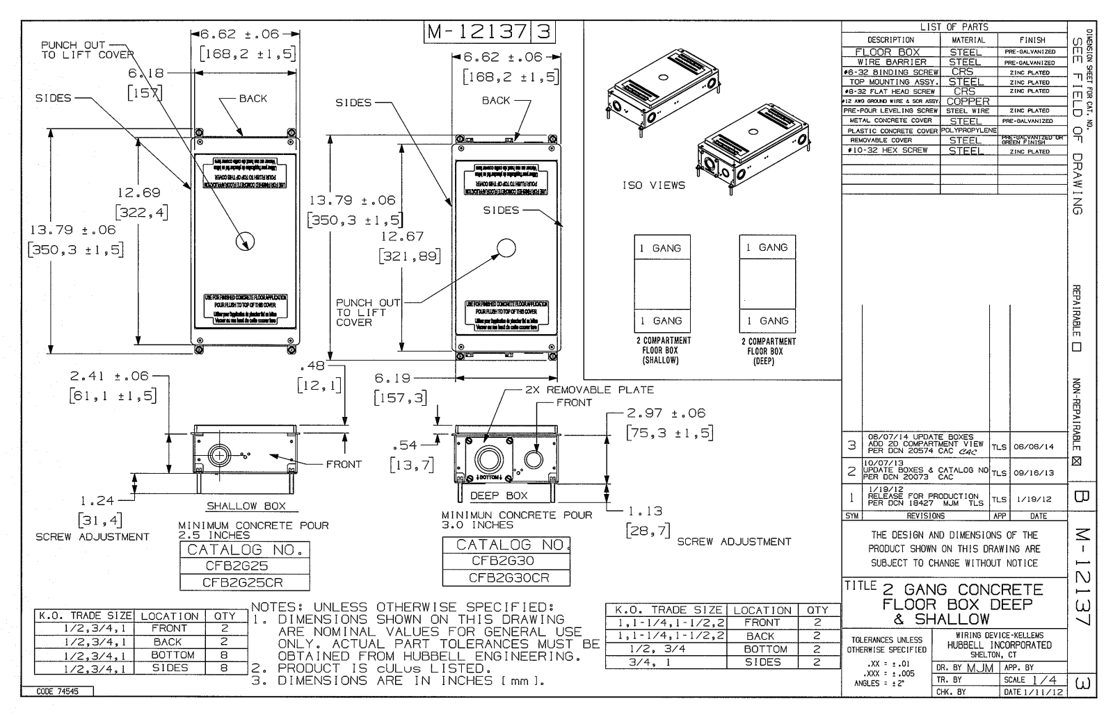 Hubbell CFB2G25 Dimensional Sheet