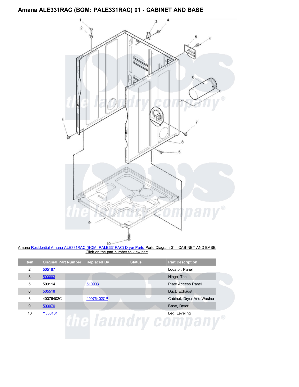 Amana ALE331RAC Parts Diagram