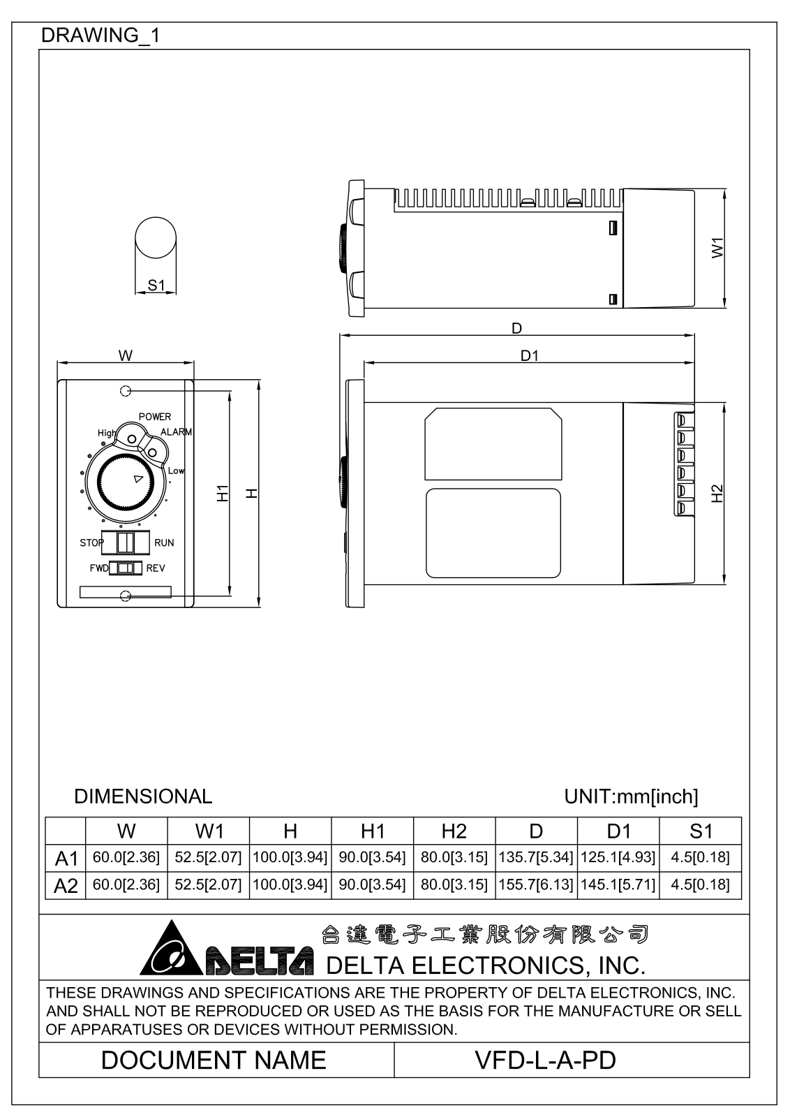 Delta Products VFD-L-A-PD Dimensional Sheet