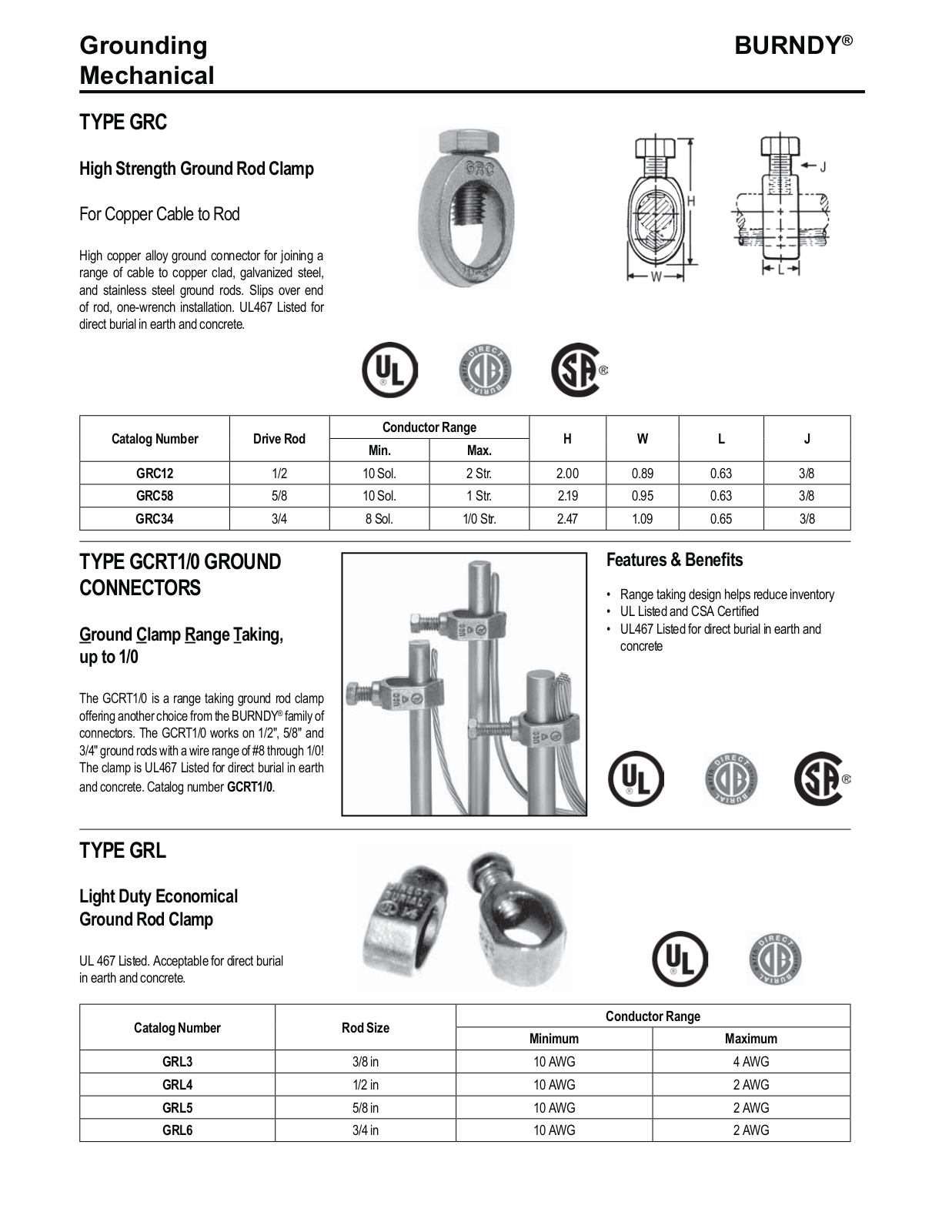 Burndy GRC, GRL Catalog Page