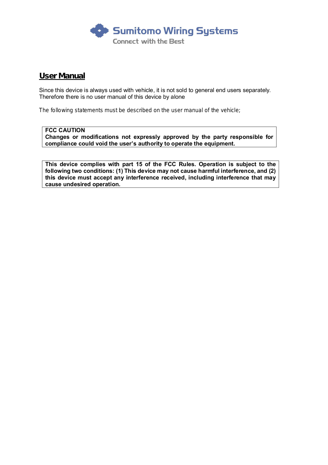 Sumitomo Wiring Systems HAR0004 User Manual