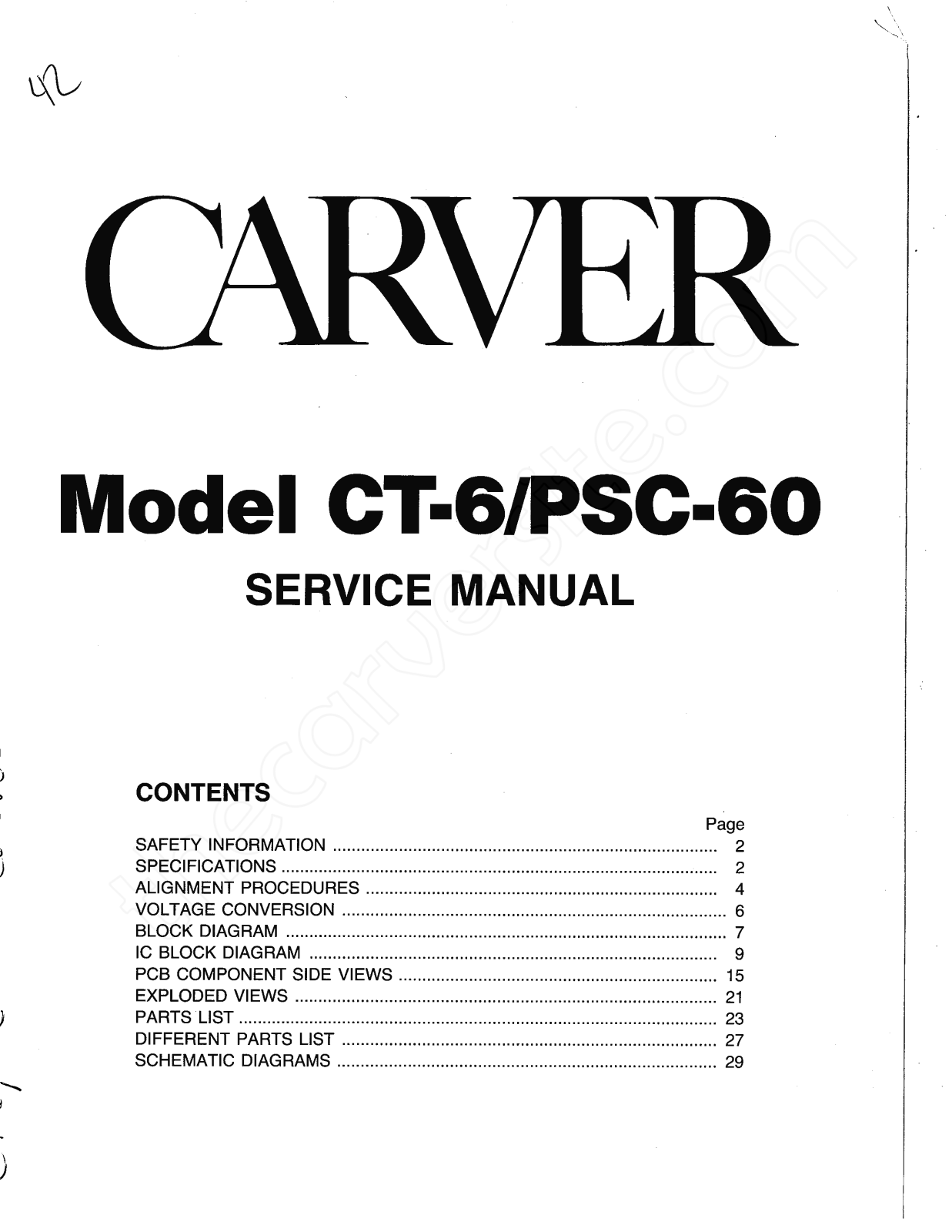 Carver CT-6 Service manual