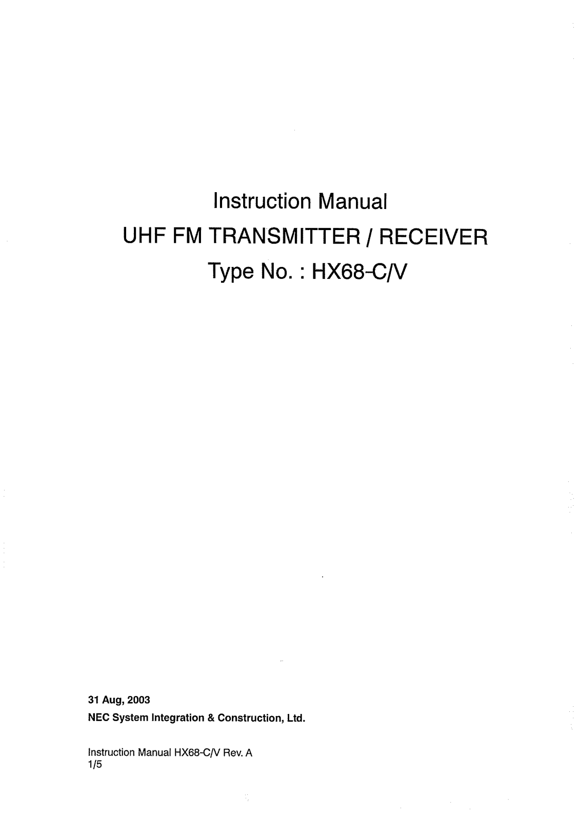 NEC System Integration and Construction HX68C, HX68V Operator Manual