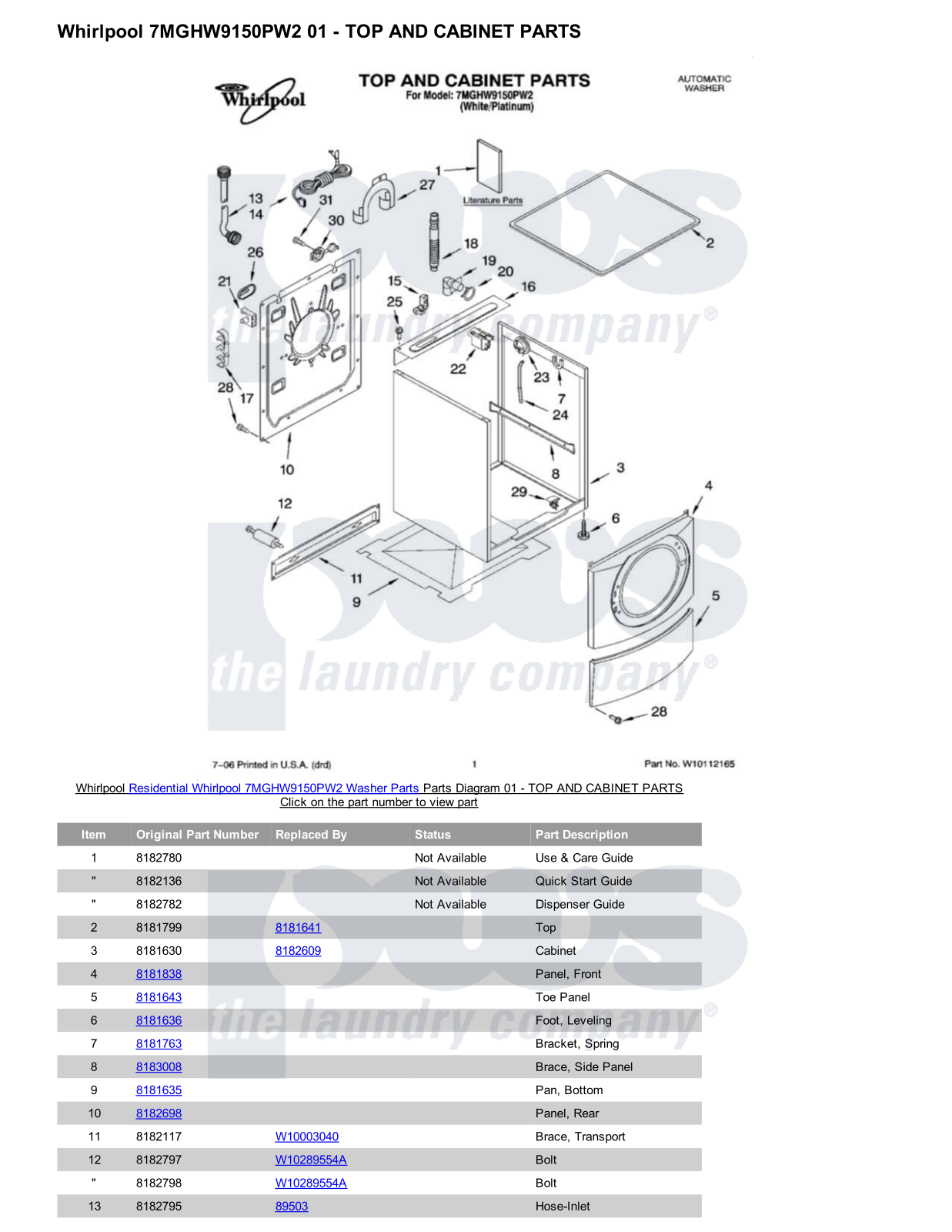 Whirlpool 7MGHW9150PW2 Parts Diagram