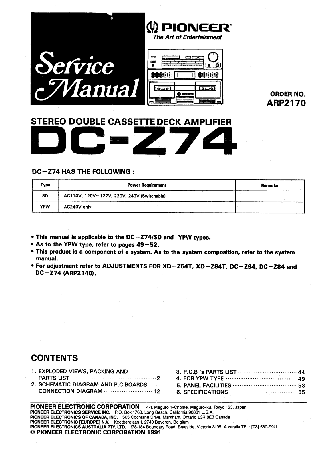 Pioneer DCZ-74 Service manual