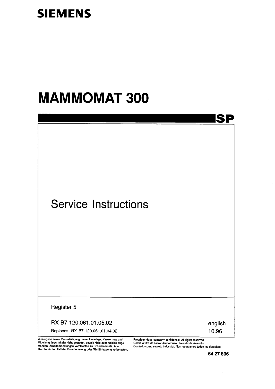 Siemens Mammomat 300 Service manual