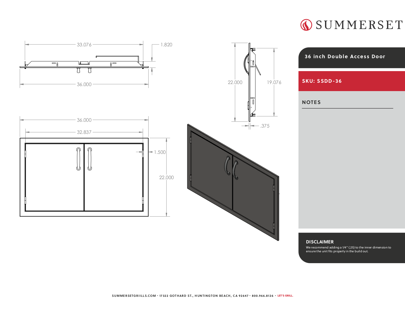 Summerset SSDD-36 Line Drawing - ManualMachine.com