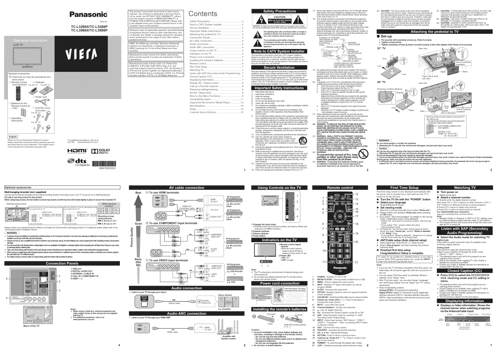 Panasonic TC-L32B6P Owner’s Manual