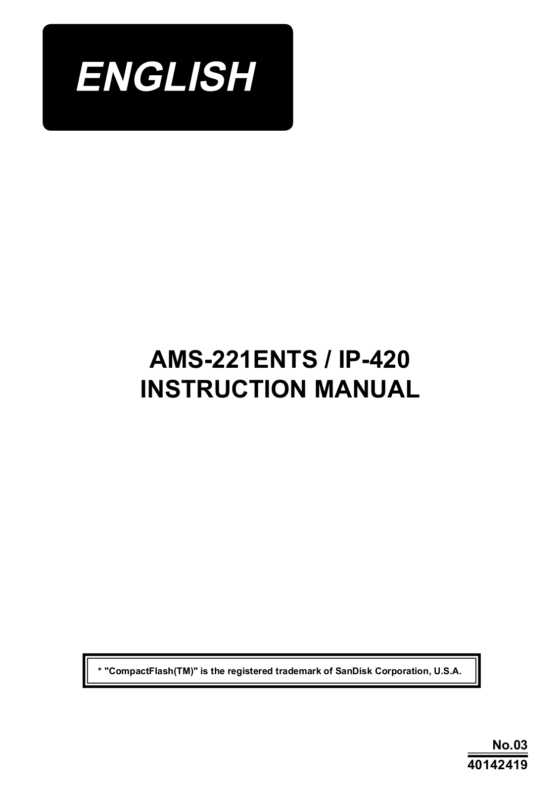 JUKI AMS-221ENTS/IP-420 Instruction Manual