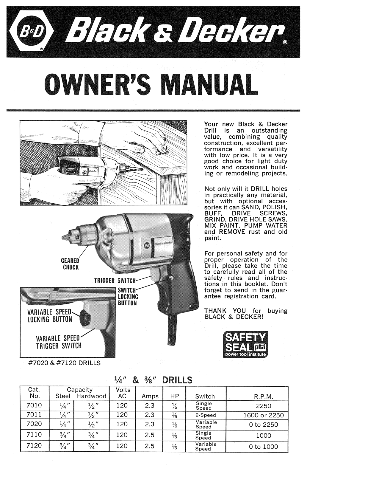 Black & Decker 7120, 7020, 7110, 7011, 7010 User Manual