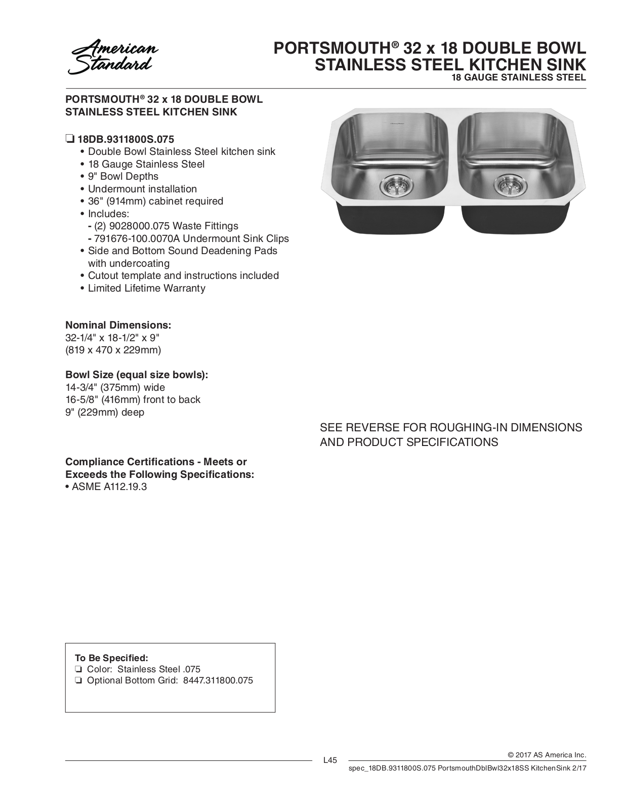 American Standard ASD10326 Specifications - ManualMachine.com
