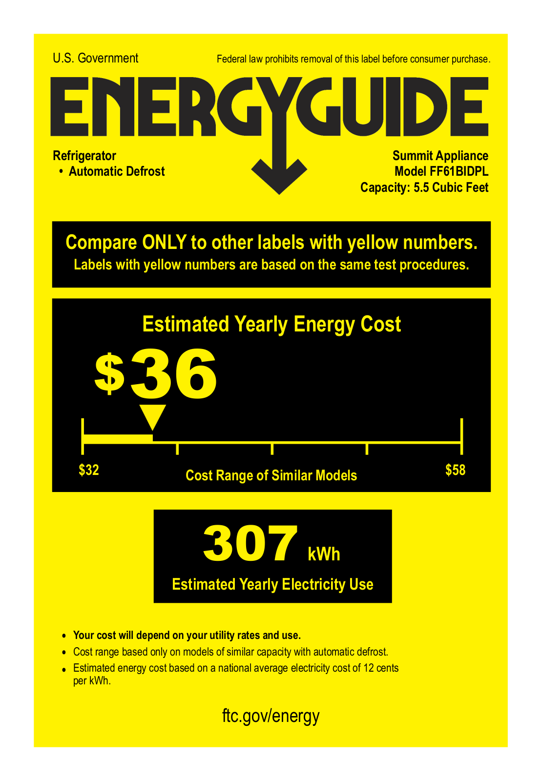 Summit FF61BIDPL Energy manual