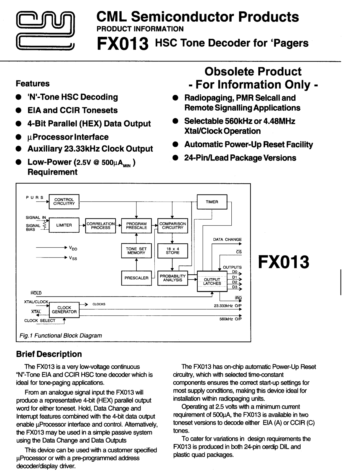 Consumer Microcircuits Limited FX013J, FX013LG Datasheet