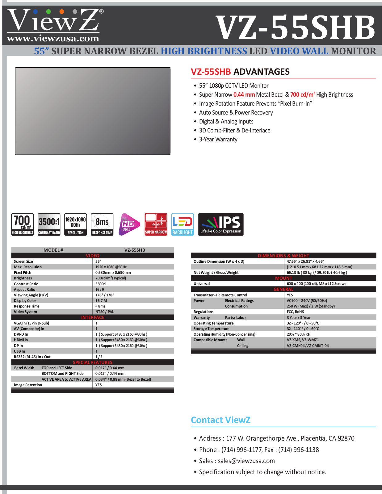 ViewZ VZ-55SHB Specsheet